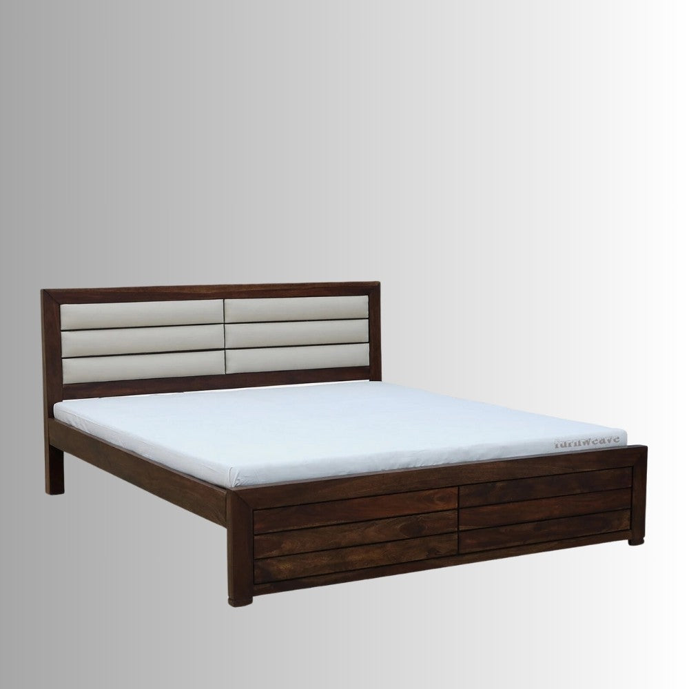 Tema Wooden Upholstered Bed (Walnut) | Wooden Bedside Tables | Furnweave