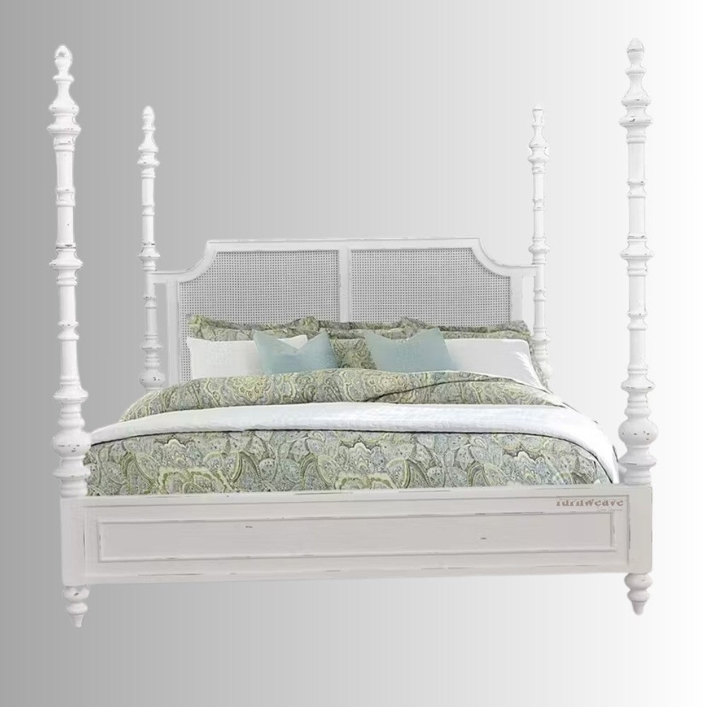 Utsav Rattan Poster Traditional Bed (White Distress)