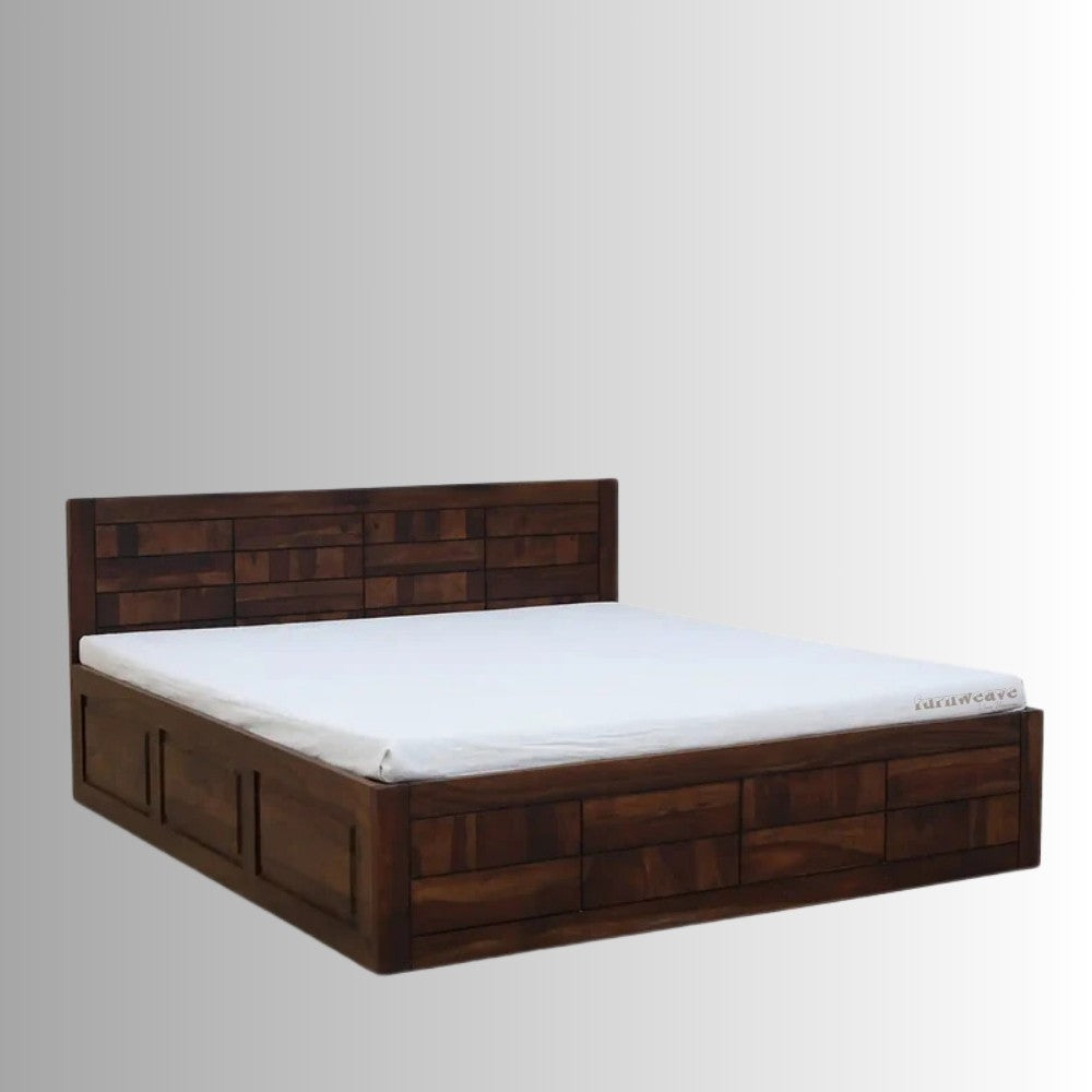 Rehan Wooden Solid Wood Box Storage Bed (Walnut) | Wooden Bedside Tables | Furnweave