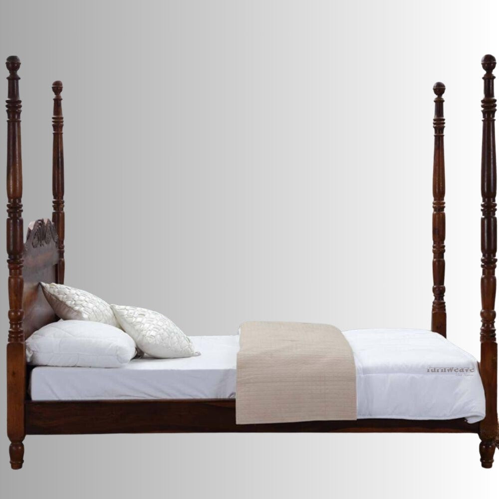 Hoval Wooden Carved Poster Bed (Teak)