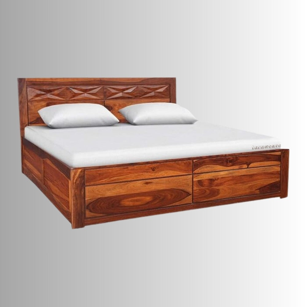 Euren Wooden Storage Bed (Honey) | Wooden Bedside Tables | Furnweave