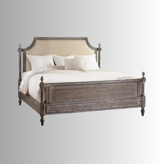 Pamo Wooden Upholstered Bed (Antique Dark Brown) | Wooden Bedside Tables | Furnweave