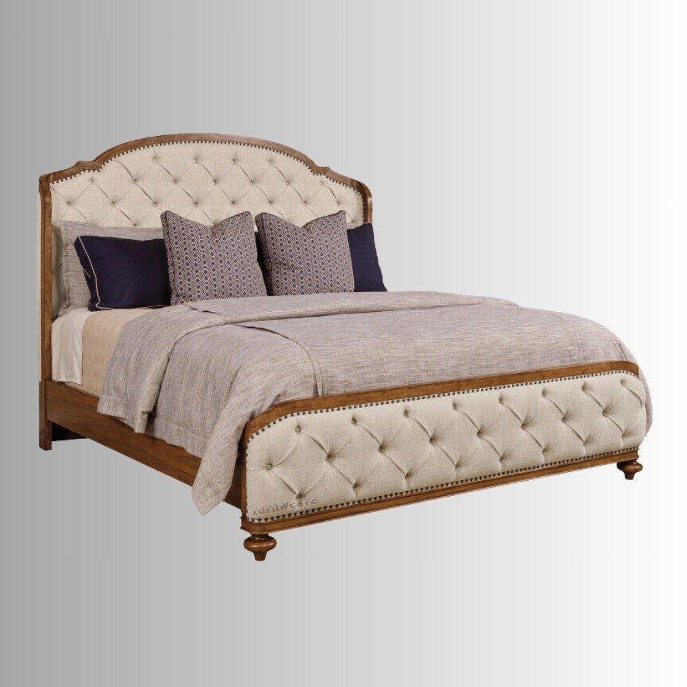 Kapi Solid Wood Upholstered Bed (Teak) | Wooden Bedside Tables | Furnweave