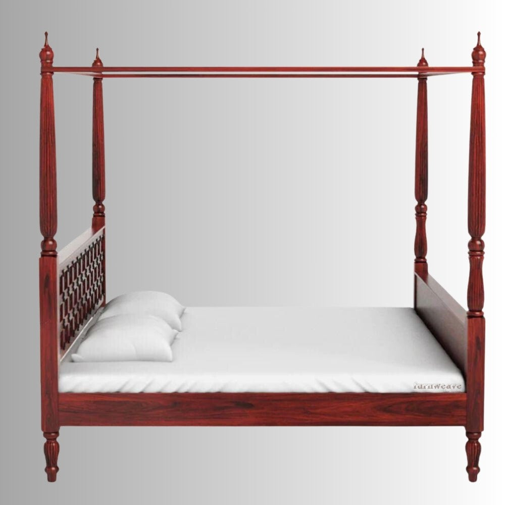 Triven Wooden Poster Bed (Honey)