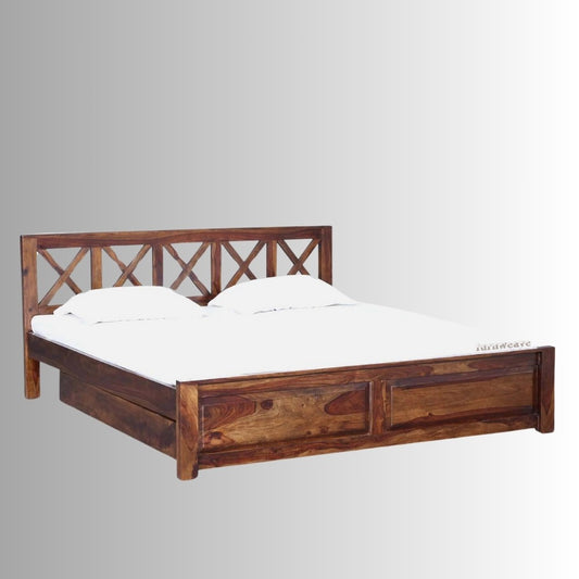 Alvea Wooden Storage Bed With Drawers (Teak) | Wooden Bedside Tables | Furnweave