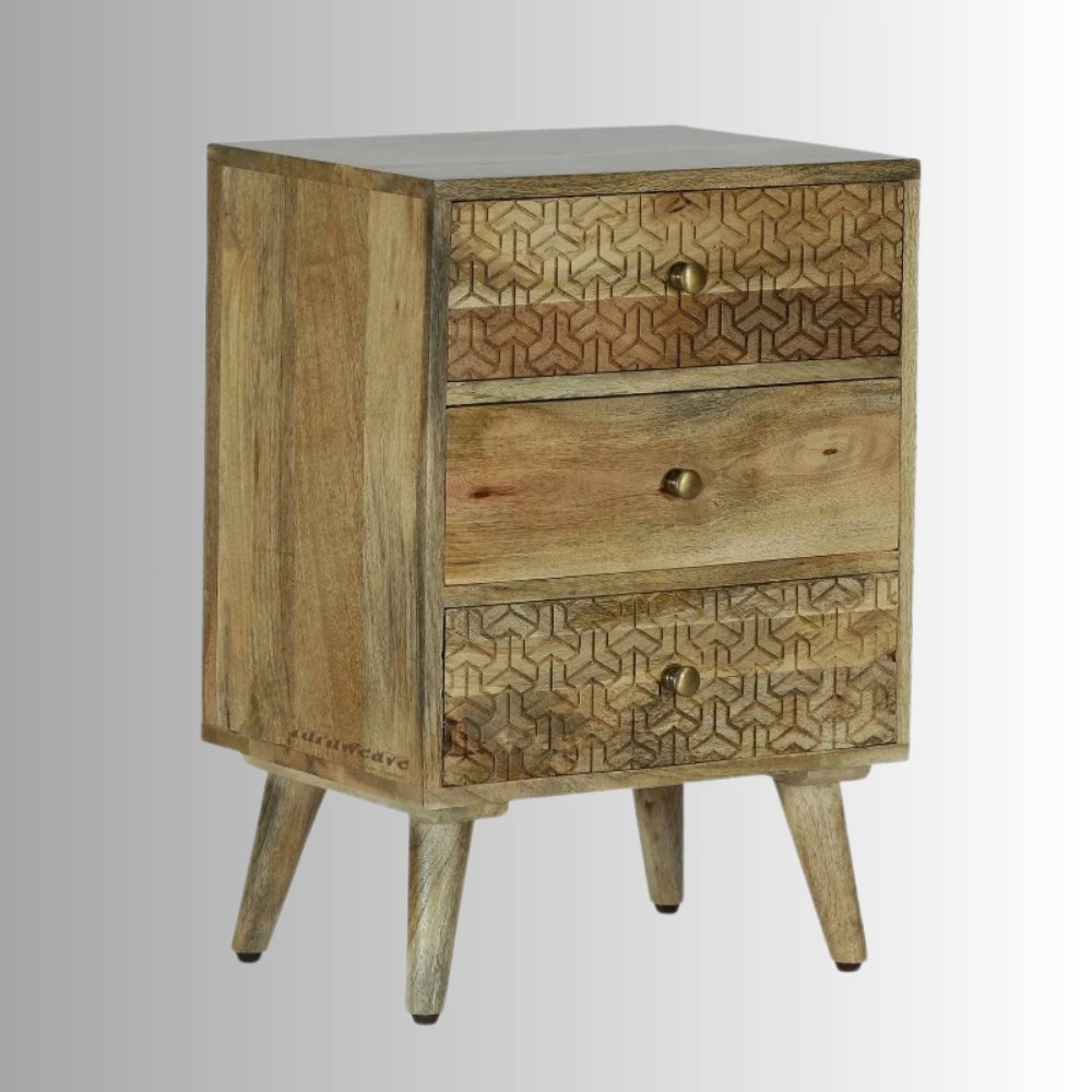 Hesi Wooden Carved Bedside Side Table (Natural)