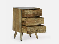 Hesi Wooden Carved Bedside Side Table (Natural)