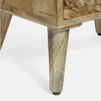 Hesi Wooden Carved Bedside Side Table (Natural)