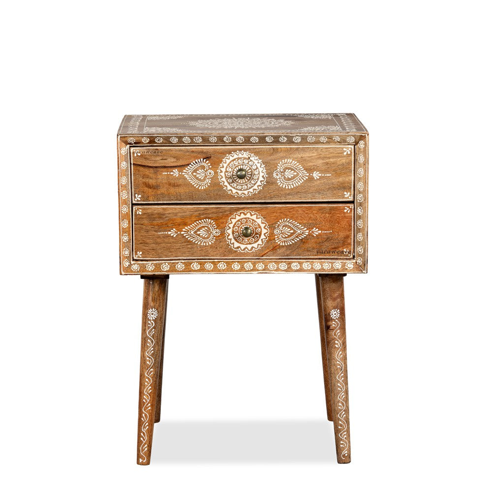 Apvan Wooden Handpainted Side Table (Natural)