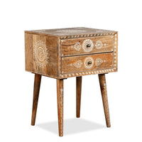 Apvan Wooden Handpainted Side Table (Natural)