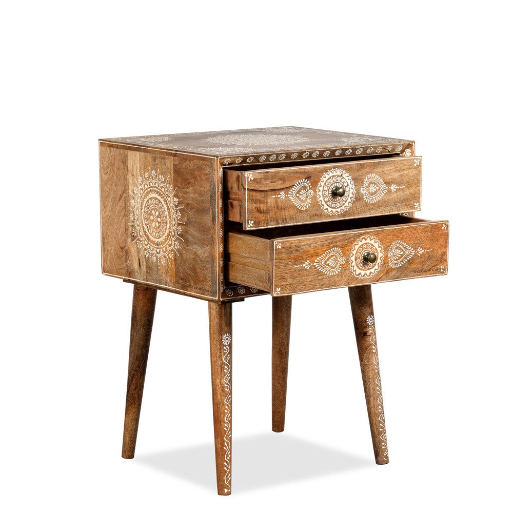 Apvan Wooden Handpainted Side Table (Natural)