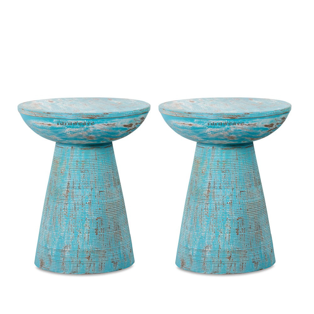 Ruben Wooden Rustic Side Table Set of Two (Light Blue Distress)