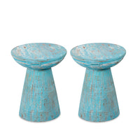 Ruben Wooden Rustic Side Table Set of Two (Light Blue Distress)