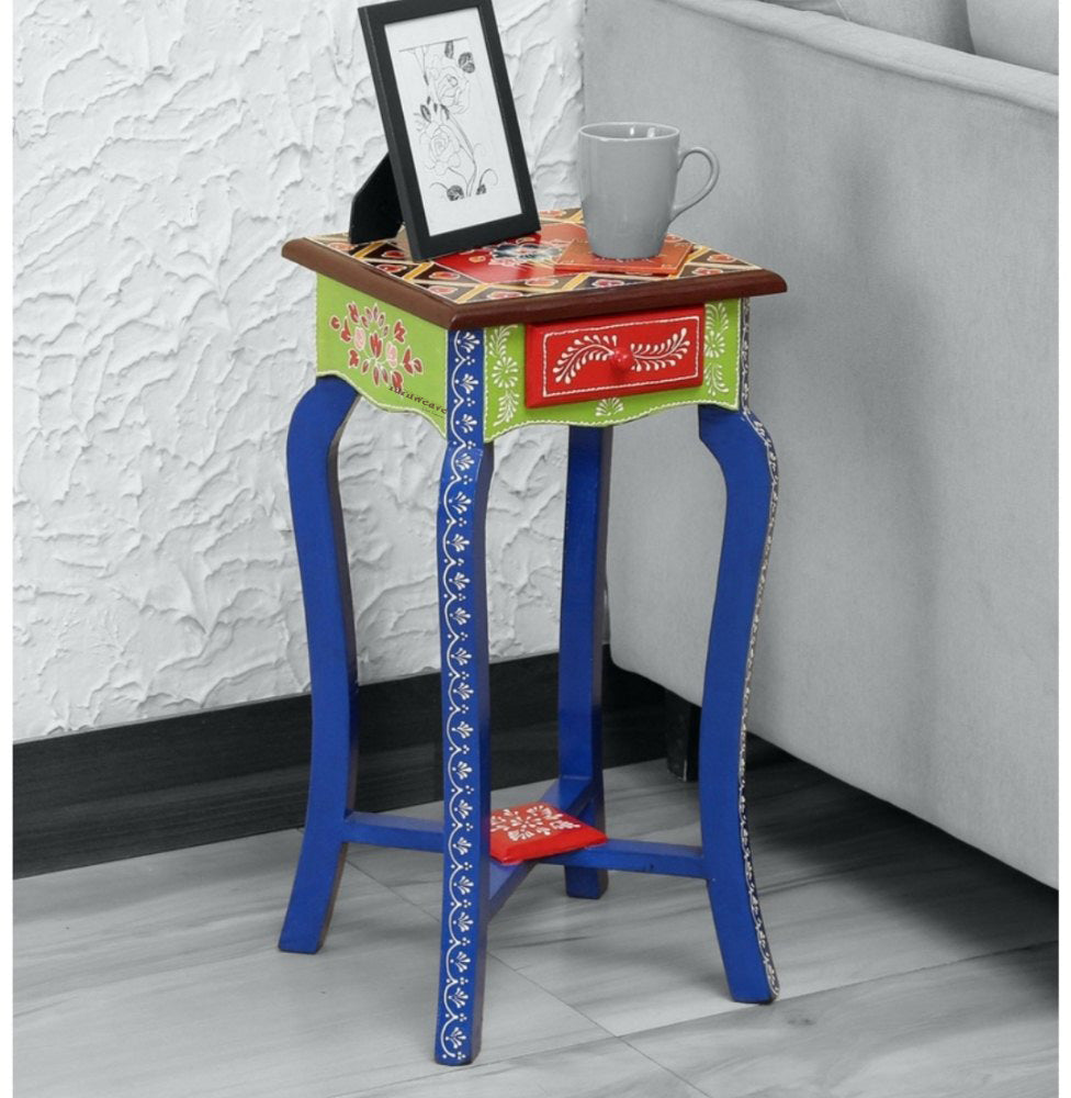 Jag Wooden Handpainted Side Tables for living room | wooden bedside table | buy sofa side tables online in India | Buy wooden furniture online in India at best prices | Furnweave