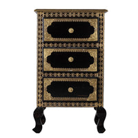 Salsa Wooden Brass Fitted Antique Side Table (Dark Black)