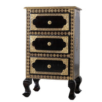 Salsa Wooden Brass Fitted Antique Side Table (Dark Black)