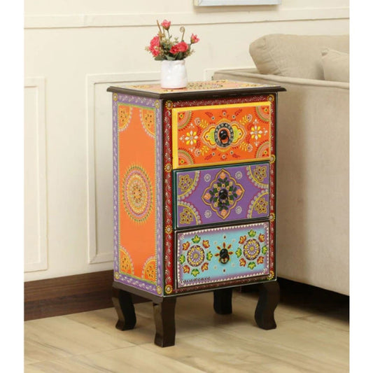 Raj Wooden Handpainted Side Table | Wooden side tables for living room | best wooden bedside table | wooden bedside table at best prices online in India | Furnweave