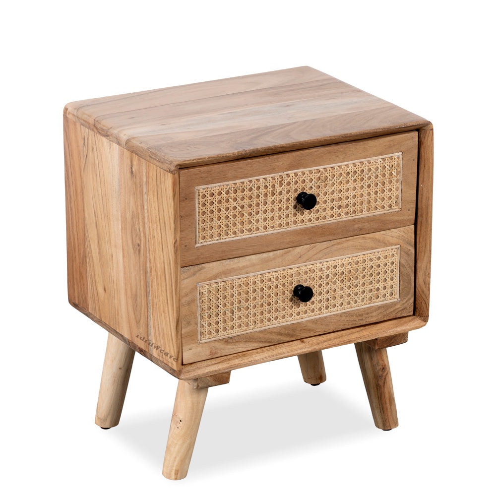 Jhumer Wooden Rattan Side Table (Natural)