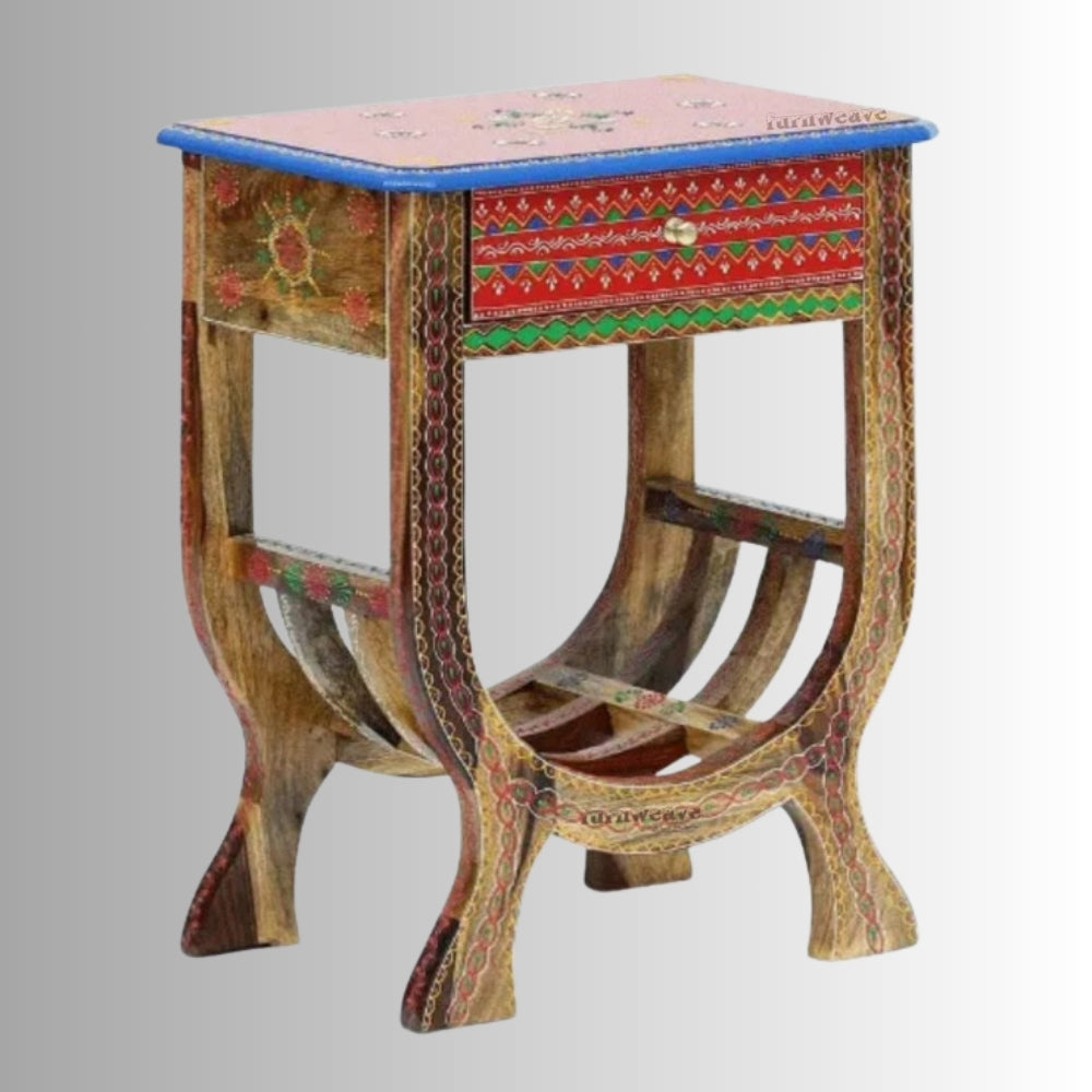 Avtar Wooden Handpainted Bedside Side Table