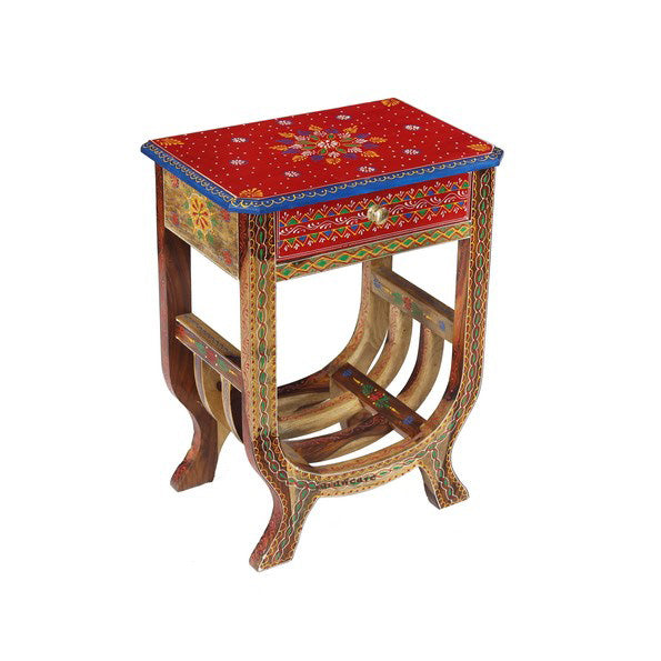 Avtar Wooden Handpainted Bedside Side Table