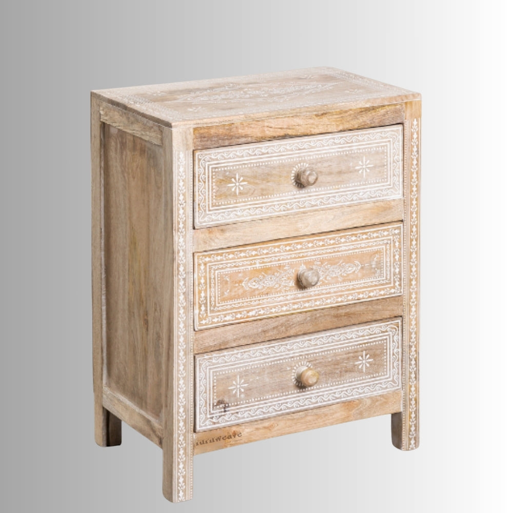 Okeve Wooden Handpainted Bedside Table With Drawers Online | Furnweave