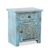 Jarit Wooden Carved Bedside (Blue Distress)