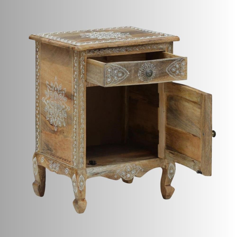 Jagva Wooden Handpainted Side Table (Natural)