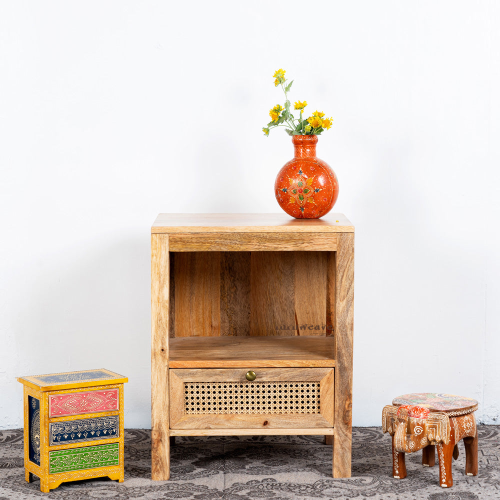 Safor Wooden Rattan Bedside (Natural)