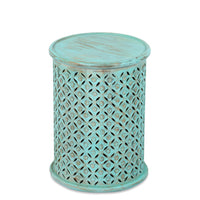 Silva Wooden Carved Side table (Turquoise Distress)