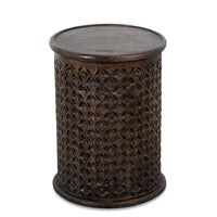 Silva Wooden Carved Side Table (Black Distress)