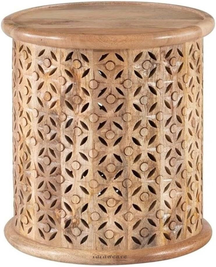 Silva Wooden Carved Side table (Natural)