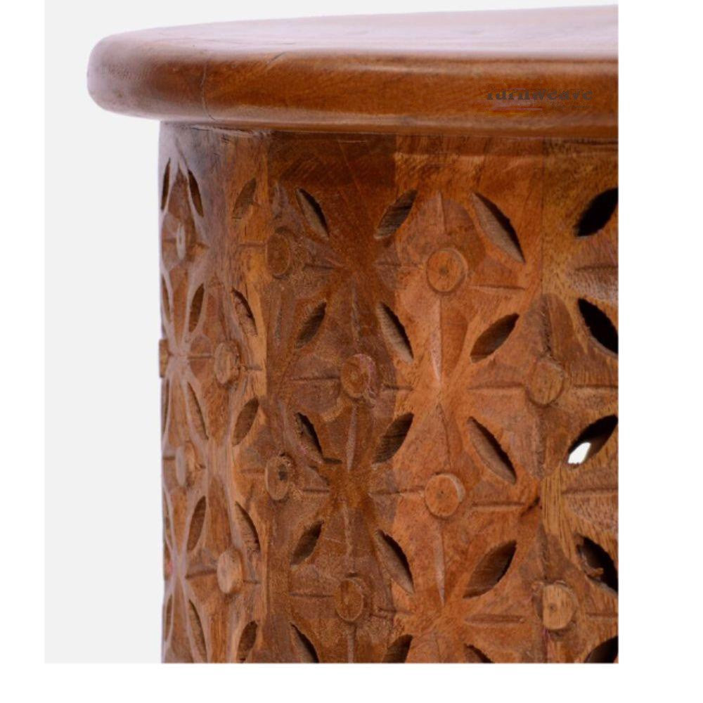 Silva Wooden Carved Side table (Brown)