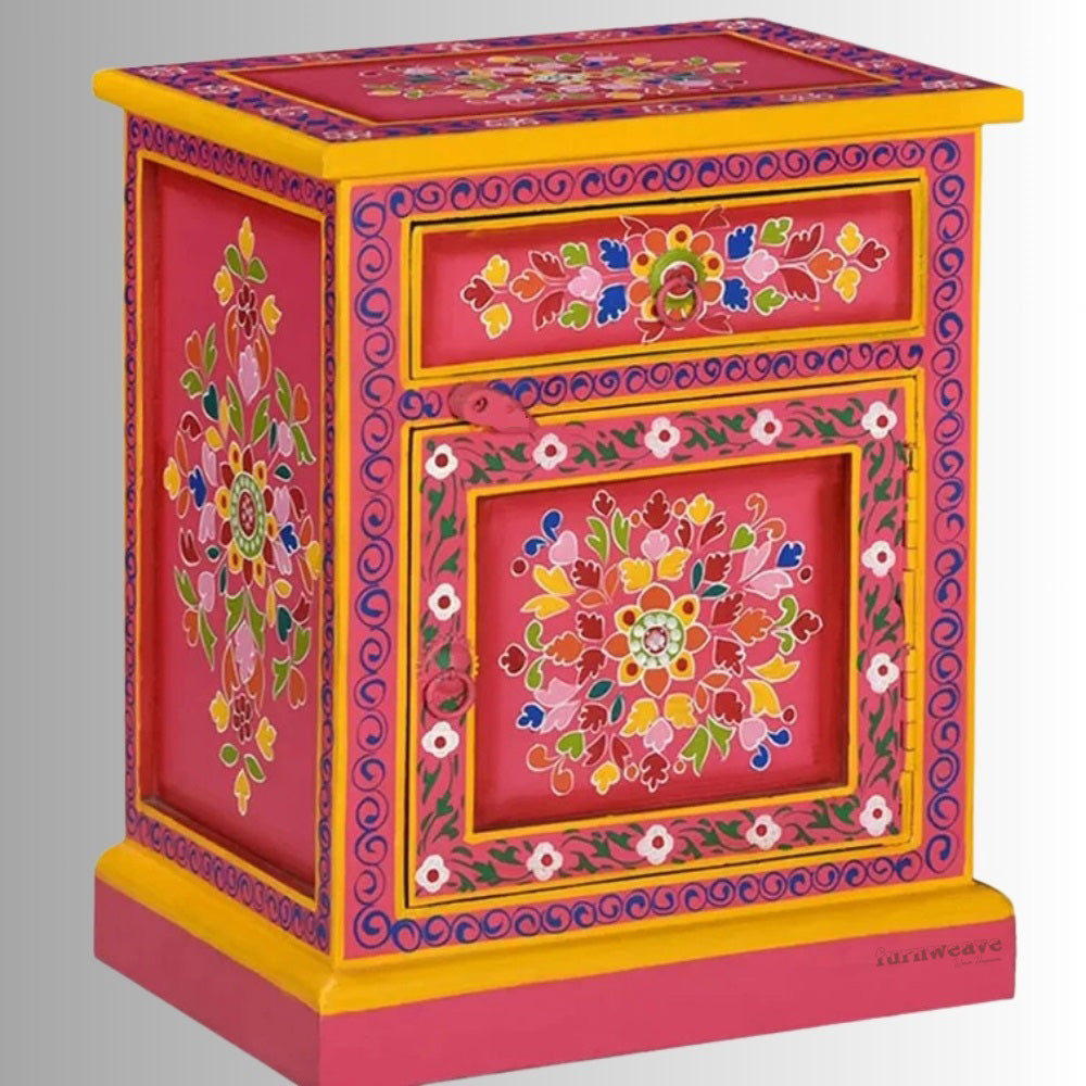 Crysta Wooden Handpainted Side Table (Model 1) | Handpainted Furniture In India | Solid Wood Furniture | Side Tables Online in India | Living Room Furniture Online | Furnweave