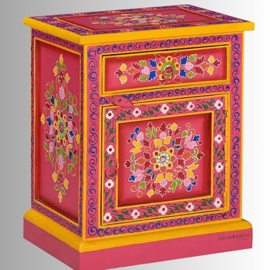 Crysta Wooden Handpainted Side Table (Model 1) | Handpainted Furniture In India | Solid Wood Furniture | Side Tables Online in India | Living Room Furniture Online | Furnweave