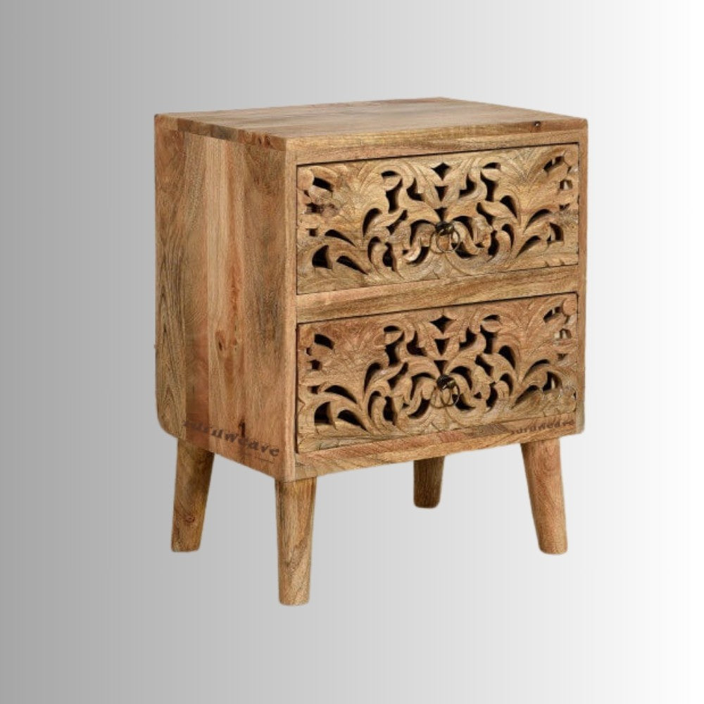 Gazin Wooden Carved Side Table | buy side table with drawer online | Furnweave