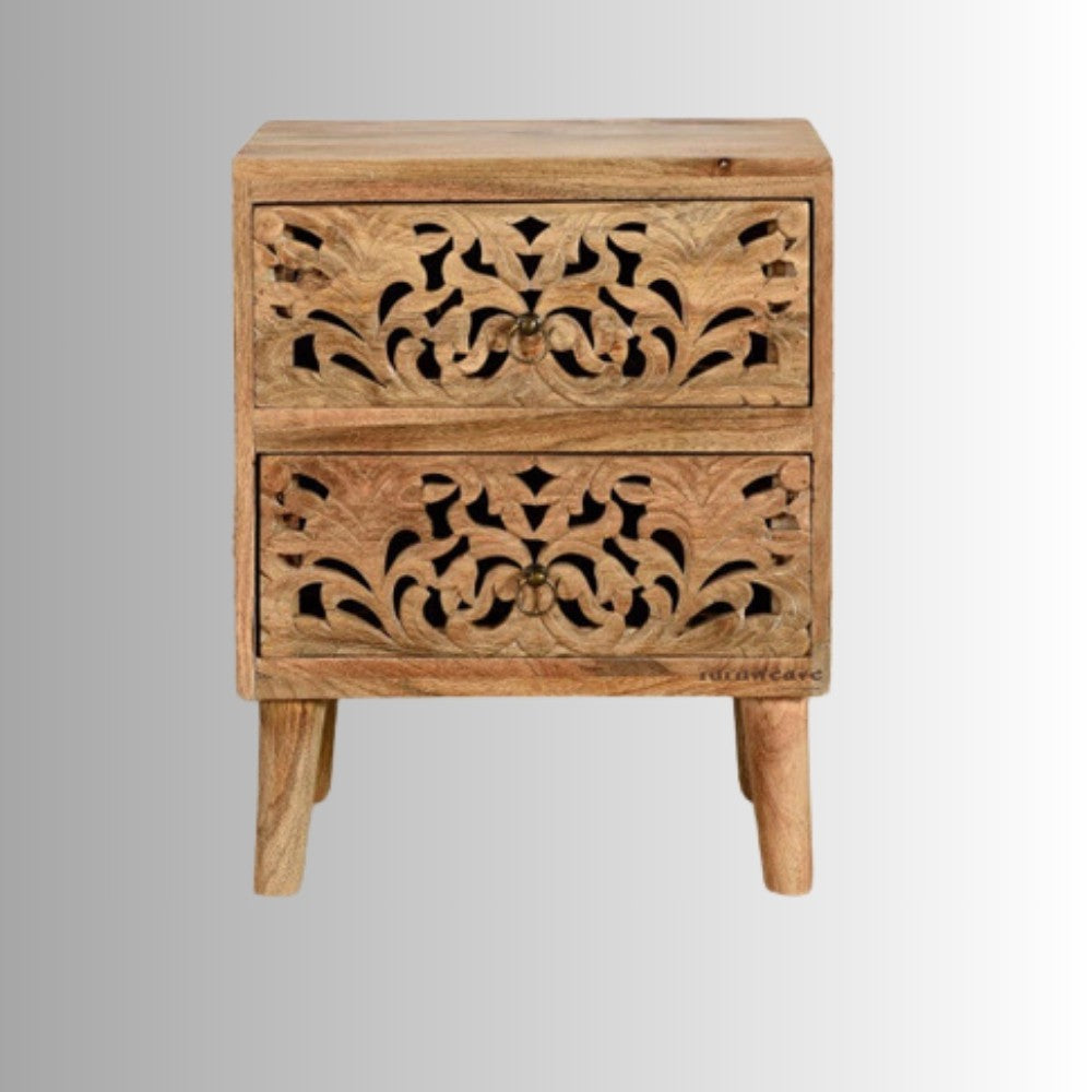 Gazin Wooden Carved Side Table (Natural)