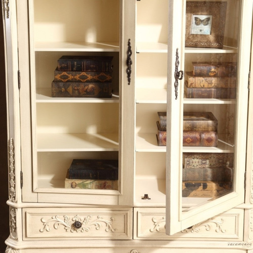 Afima Wooden Carved Vintage Cupboard (Vintage White)