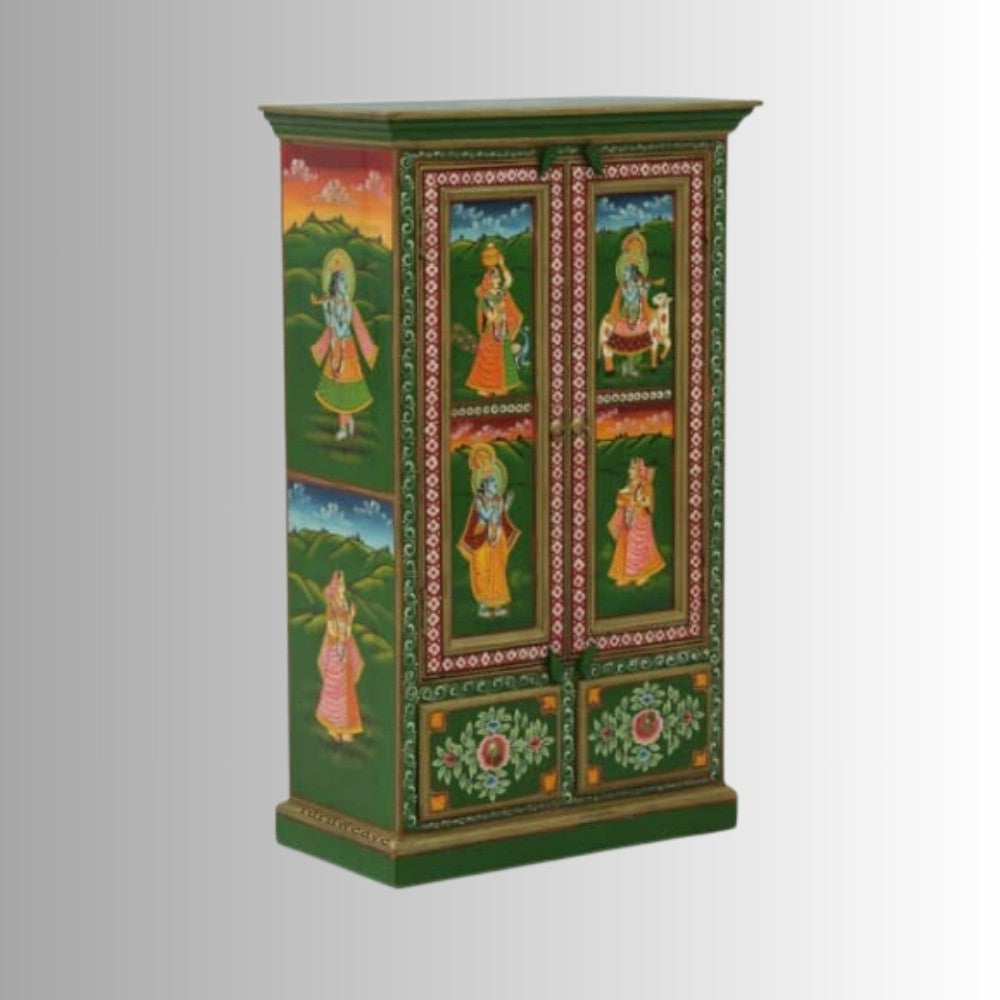 Radha Krishna Wooden Handpainted Cupboard Almirah