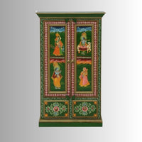 Radha Krishna Wooden Handpainted Cupboard Almirah