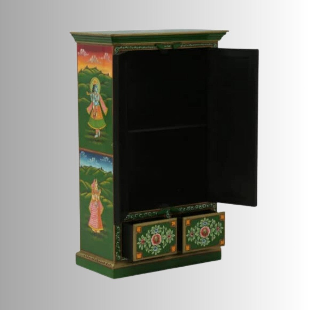 Radha Krishna Wooden Handpainted Cupboard Almirah