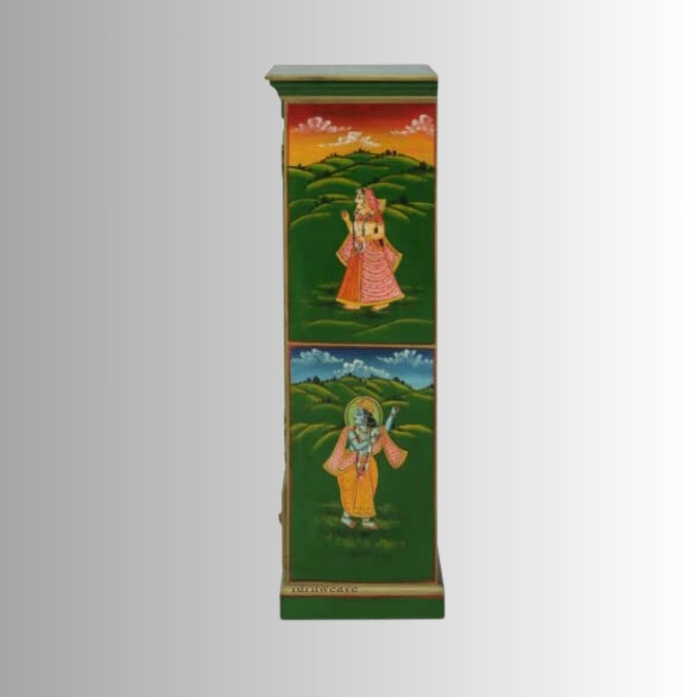 Radha Krishna Wooden Handpainted Cupboard Almirah