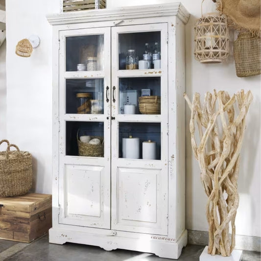 Wonse Wooden Antique Distress Cupboard (White Distress)