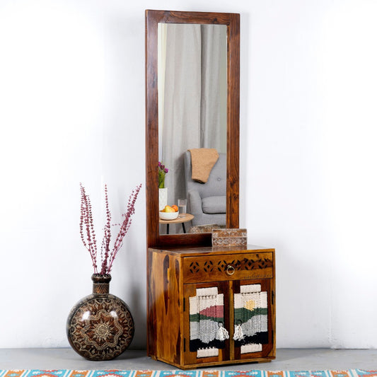 Bunai Solid Wood Handwoven Dressing Table with mirror (Teak)