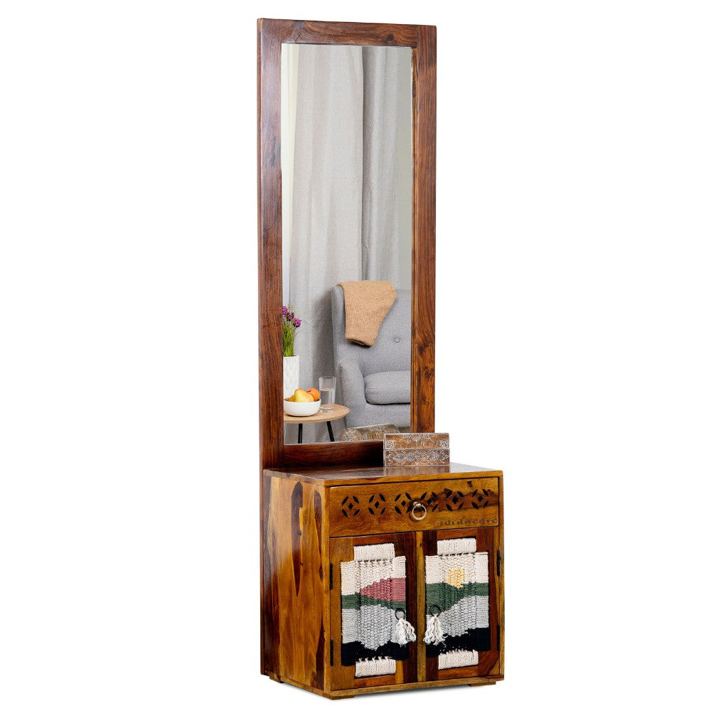 Bunai Solid Wood Handwoven Dressing Table with mirror (Teak)