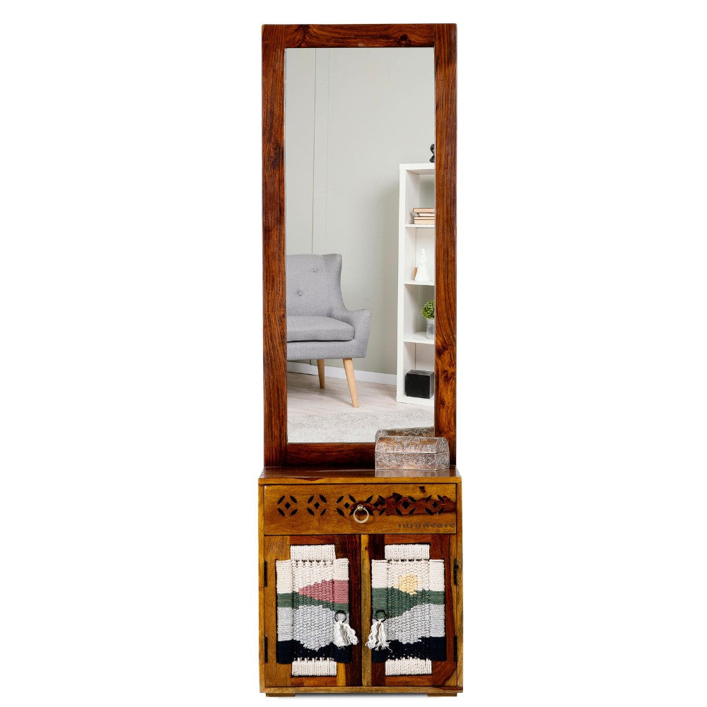 Bunai Solid Wood Handwoven Dressing Table with mirror (Teak)