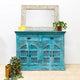 Sarba Wooden Carved Storage Cabinet with Mirror (Blue Distress)