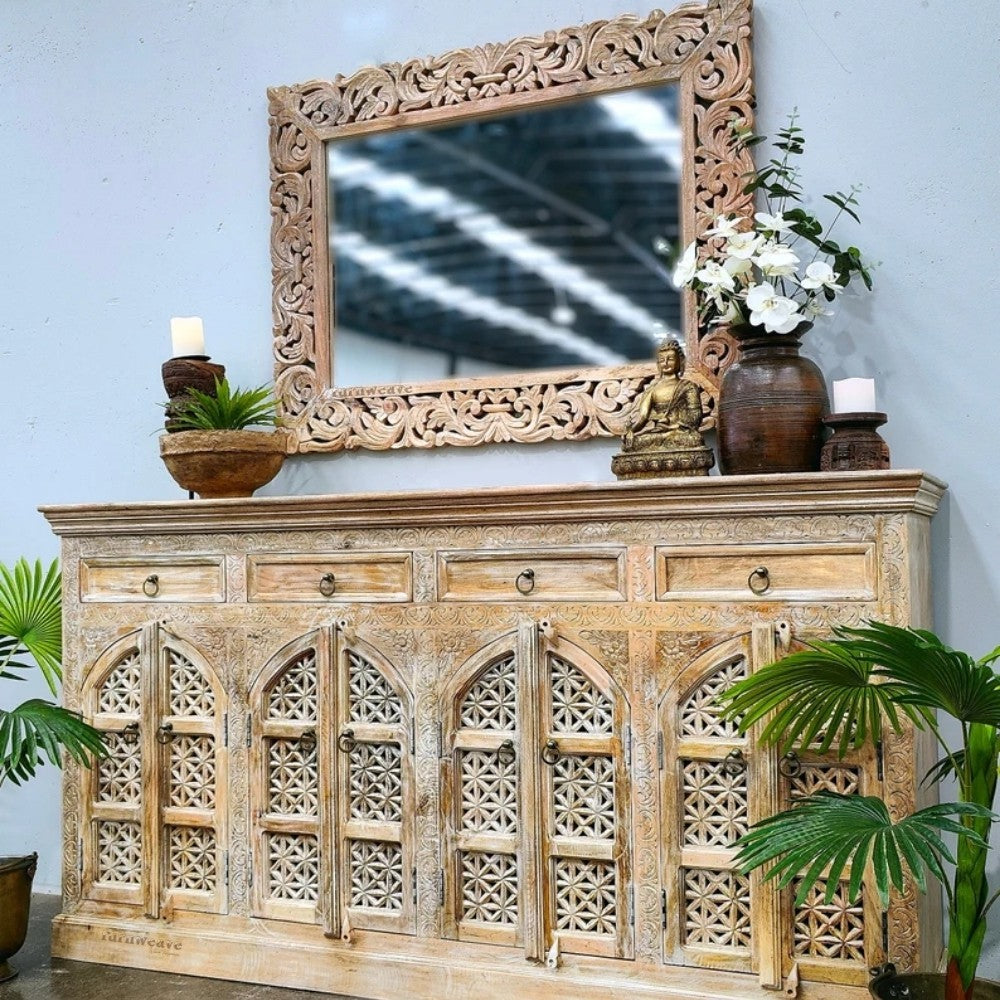 Lookea Large Size Solid Wood Dresser with Mirror (Natural Brown Distress)