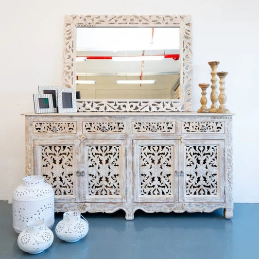 Atena Sideboard with Mirror Frame (White Distress)