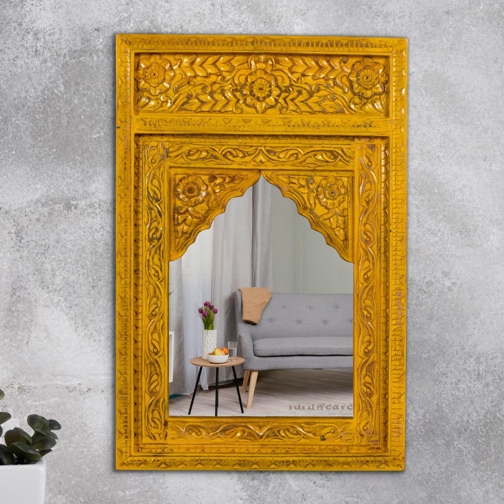 Biso Wooden Mirror Frame (Yellow Distress)