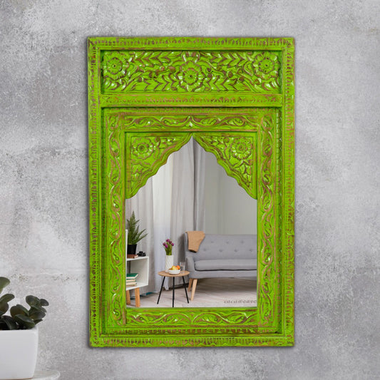 Biso Wooden Mirror Frame (Green Distress)